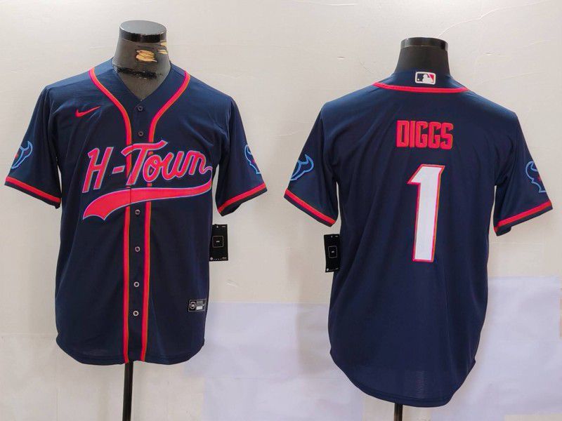 Men Houston Texans #1 Diggs Blue Second generation joint name 2024 Nike Limited NFL Jersey style 1